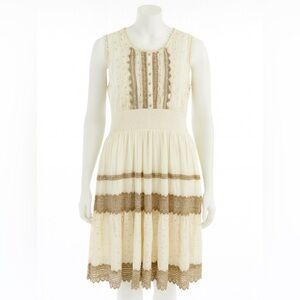 Elegant Cream and Brown Lace Dress 2X 100% cotton